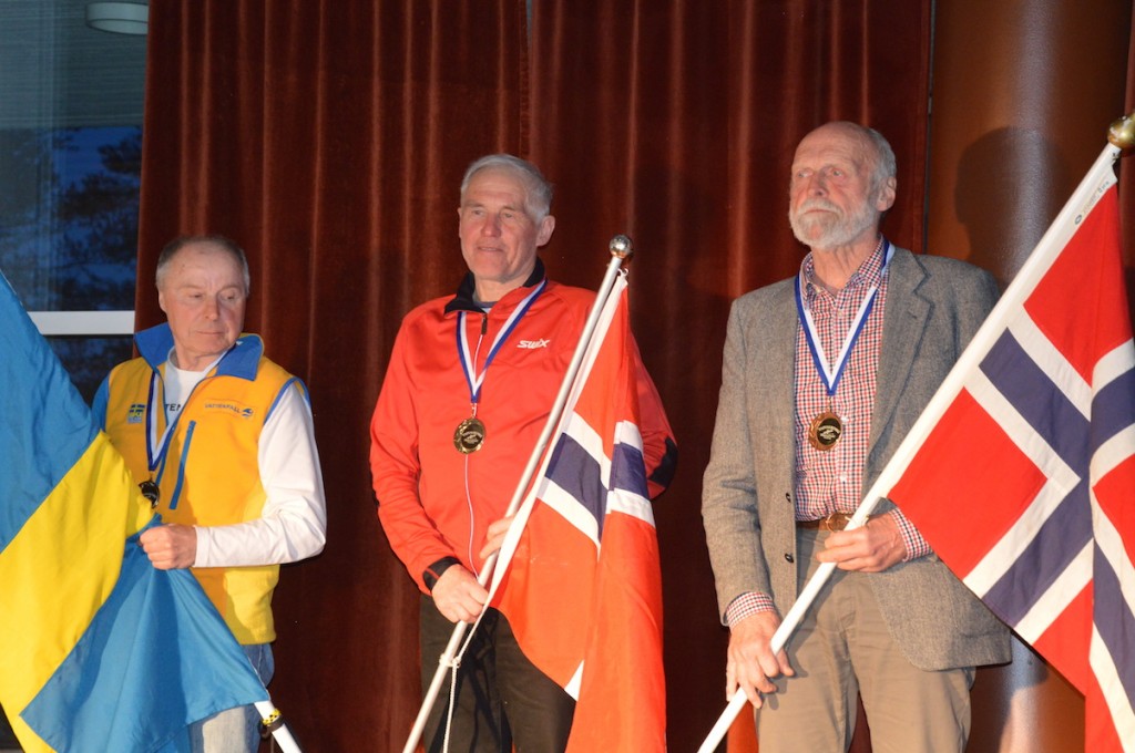 Frå v. Ake Saloniemi (sølv)  , Per Birger Lomheim (gull)  ,   Knut Wester  (bronse)